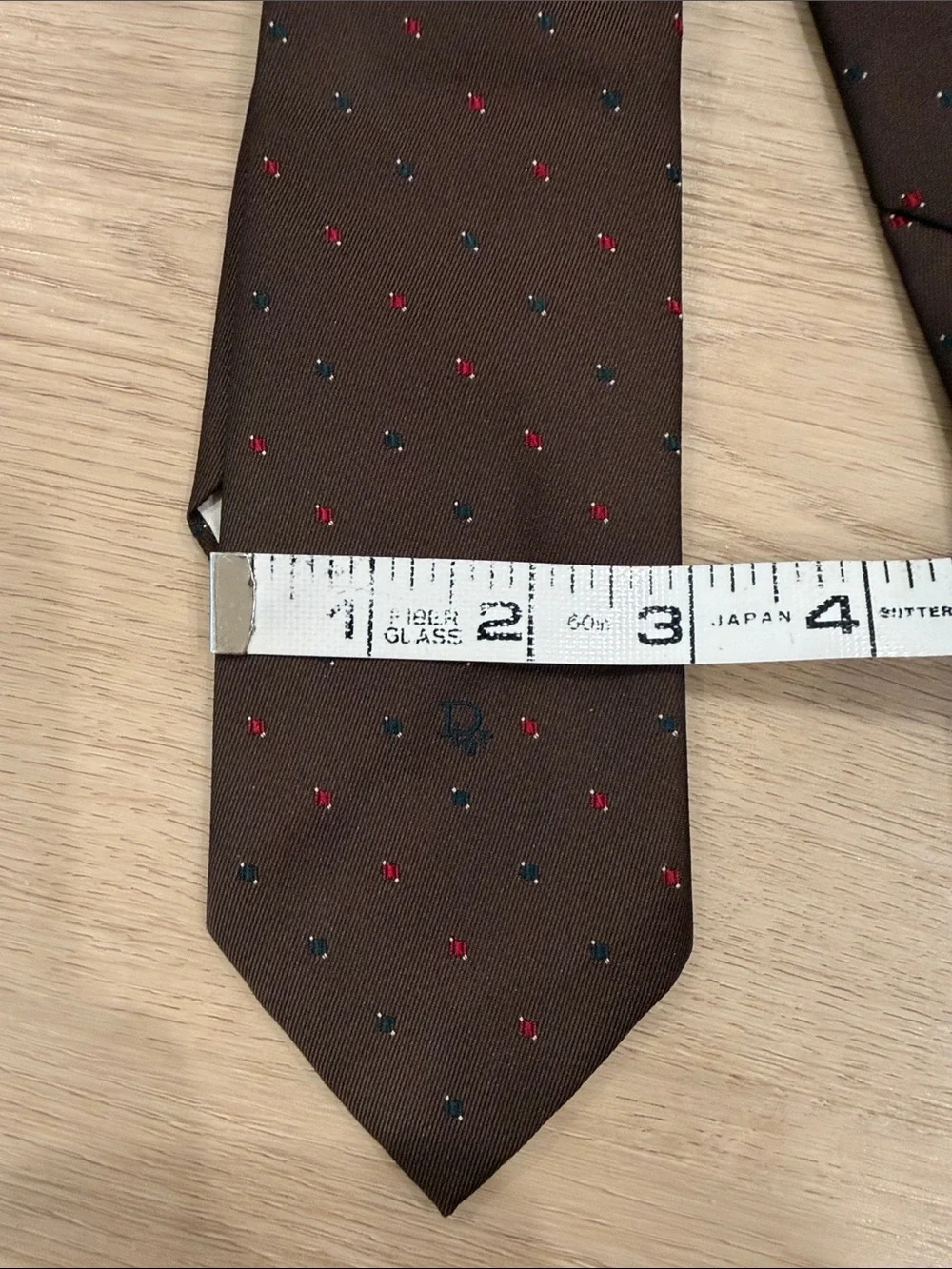 Christian Dior Brown Men's Silk Tie with Red & Blue Microdots
